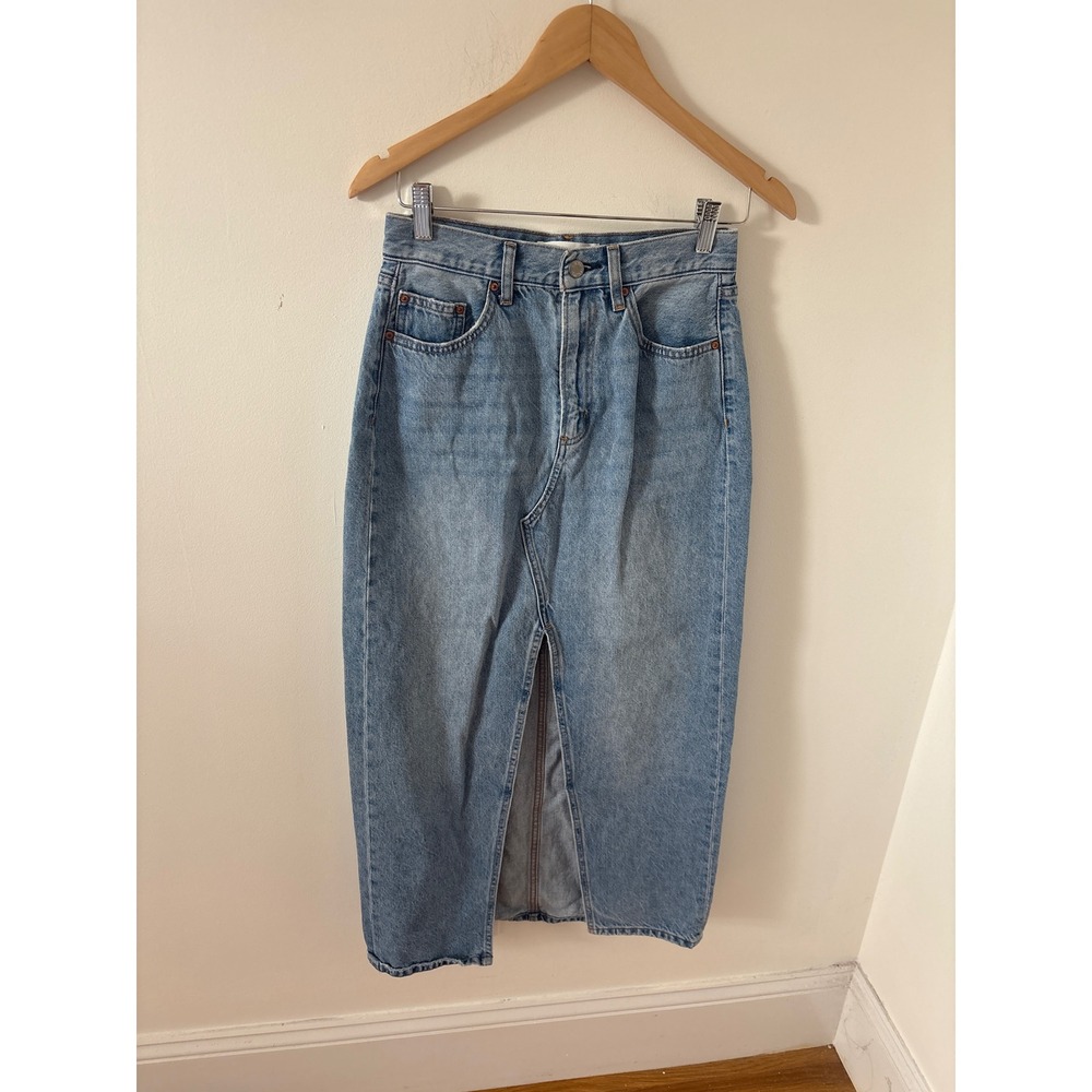 Denim Forum Aritzia The 90s Vintage Maxi Jean Skirt Light Wash Blue Size 26